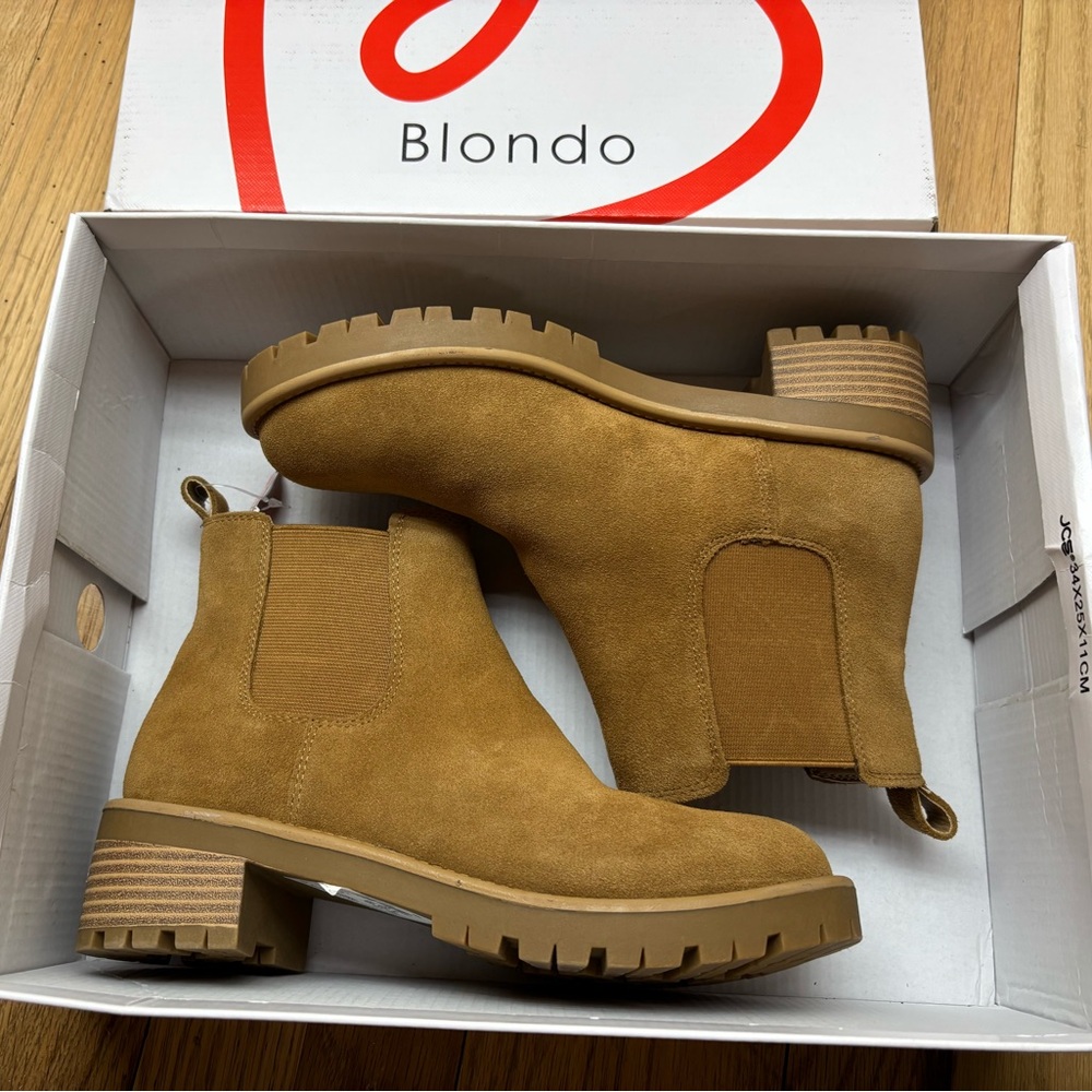 Blondo Matilda Womens Waterproof Boots Cognac Suede Size 7 New In Box